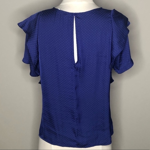 Lush Blue Polka Dot Patterned Ruffle Sleeve Top, S - Picture 4 of 6